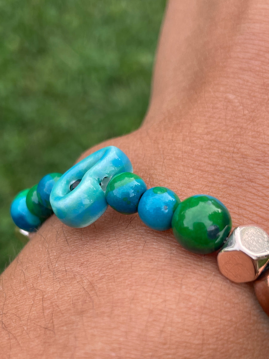 Blue vibes dyed howlite heart bracelet handmade