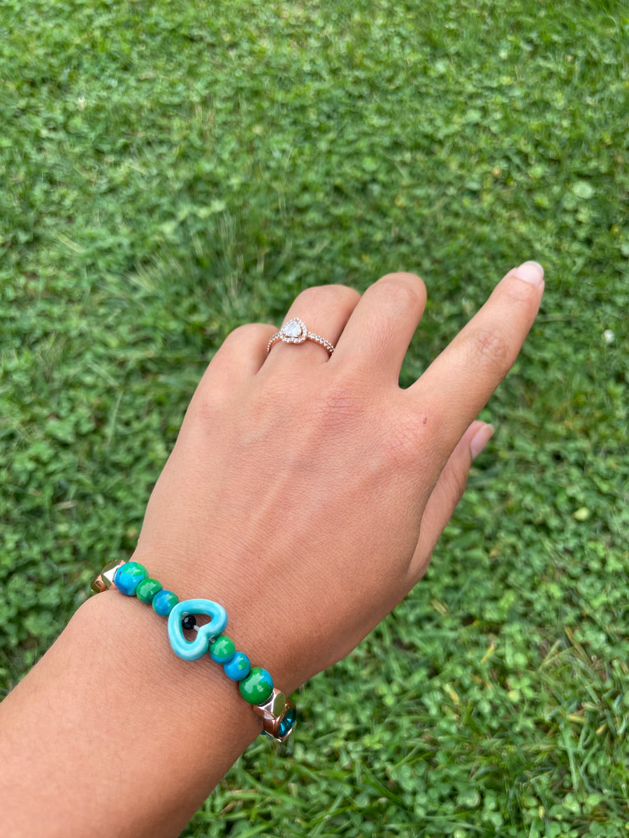 Blue vibes dyed howlite heart bracelet handmade