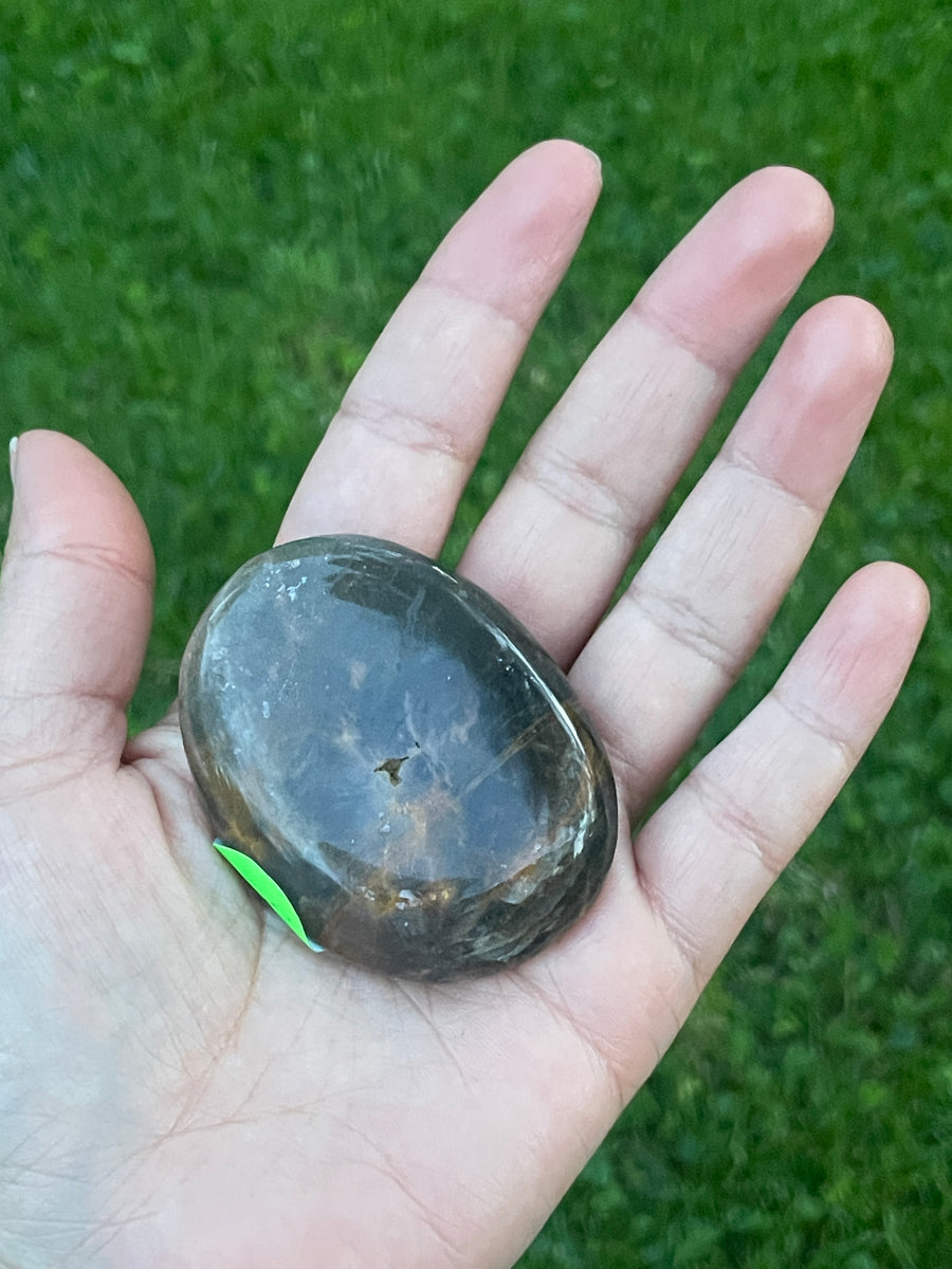 Black moonstone palm stone