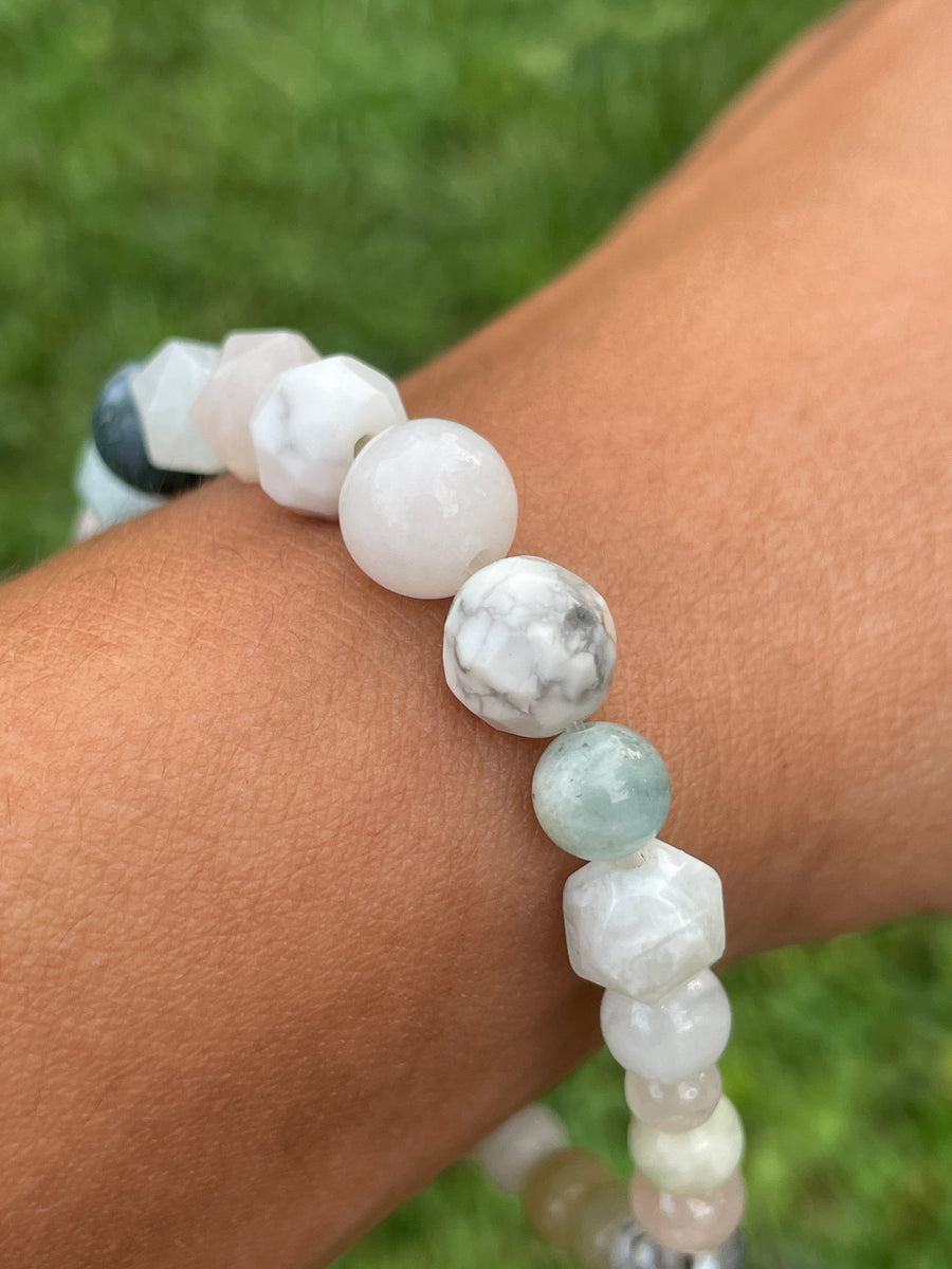 High vibration anxiety relief bracelet with moss agate center and orca agate