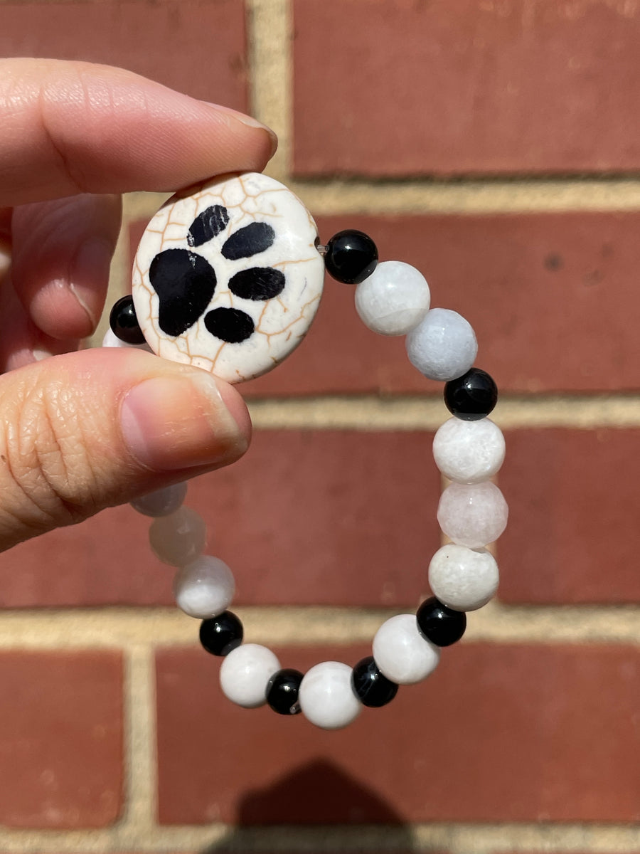 Paw print moonstone and morganite bracelet