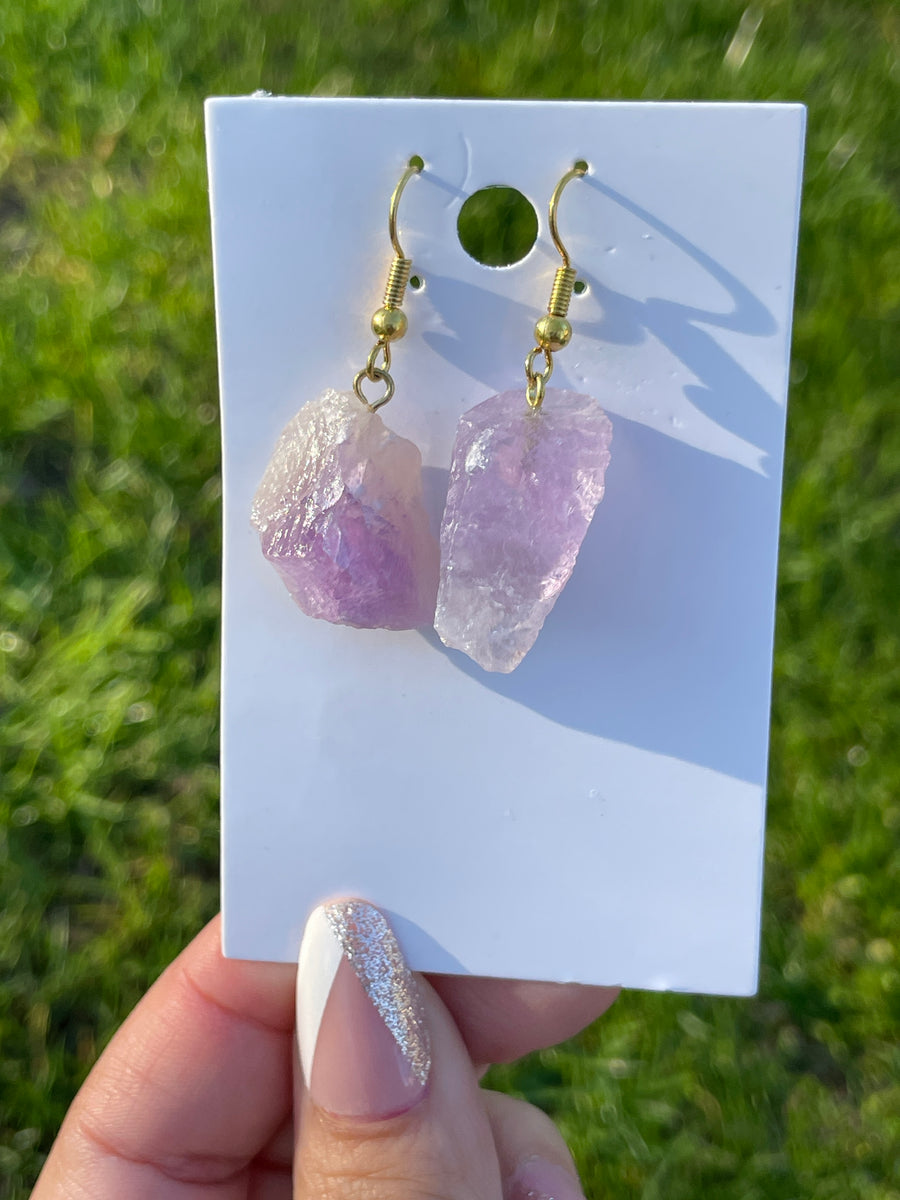 Amethyst raw earrings gold hypoallergenic