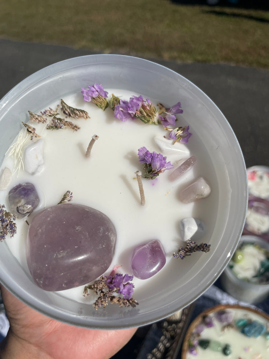 Lavender scented self love and protection crystal candle