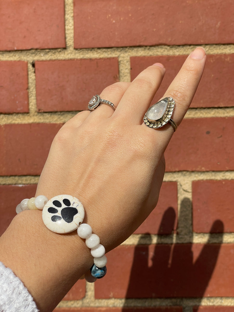 Paw print moonstone and morganite bracelet