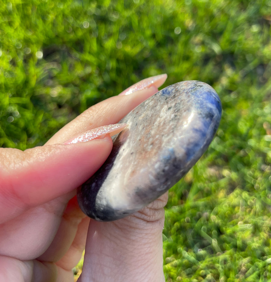 Stress relief pocket worry stone sodalite and mahogany obsidian left