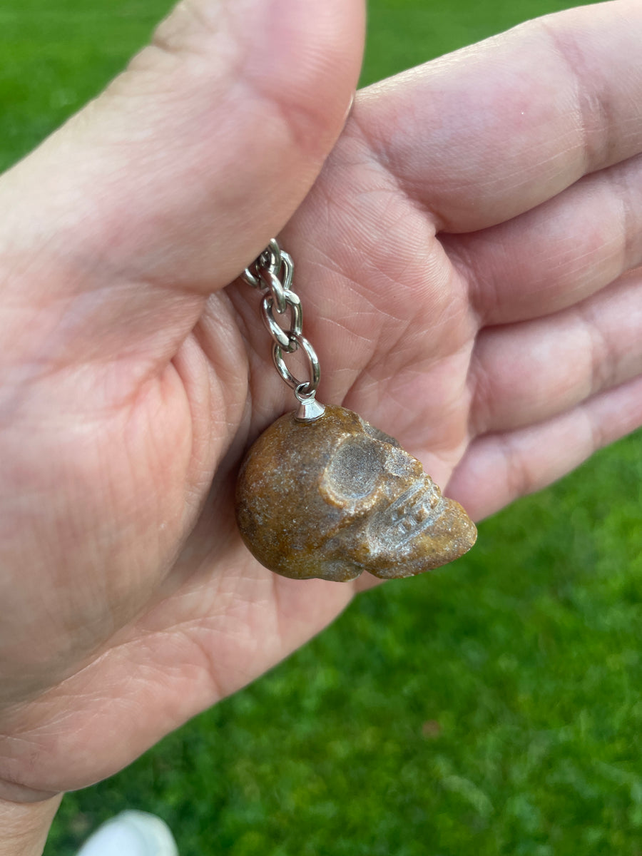 Mini skull crystal keychain only yellow Jasper left