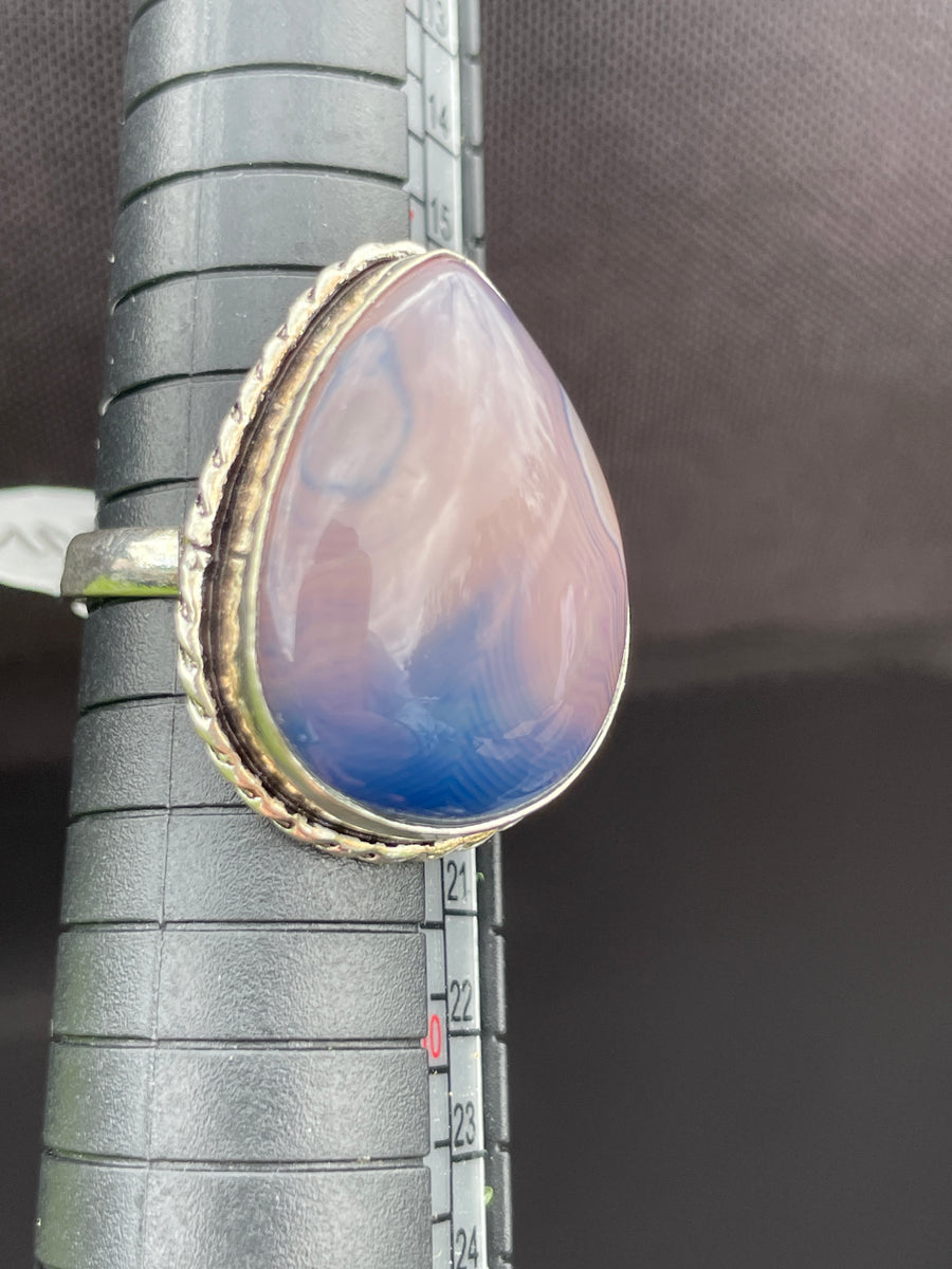 Blue agate 925 silver ring size 8
