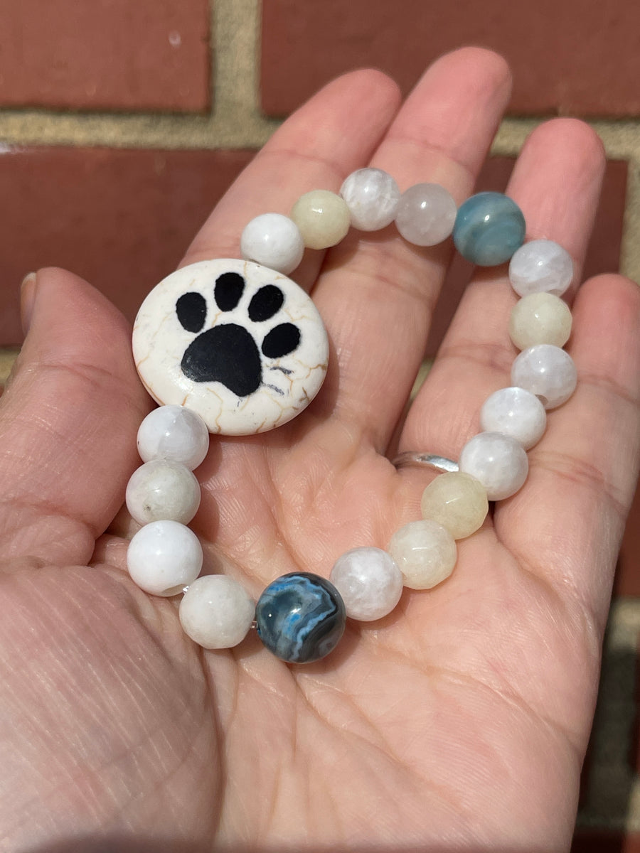 Paw print moonstone and morganite bracelet