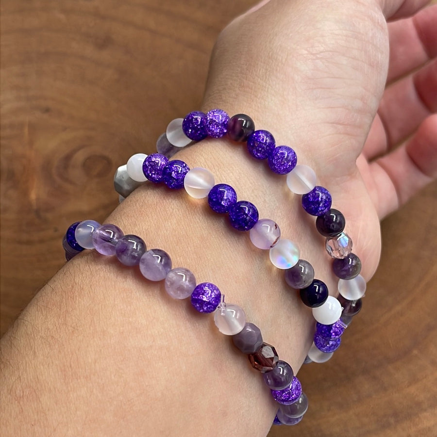 Natural Purple Agate Gemstone Bracelet | Beaded Bracelet