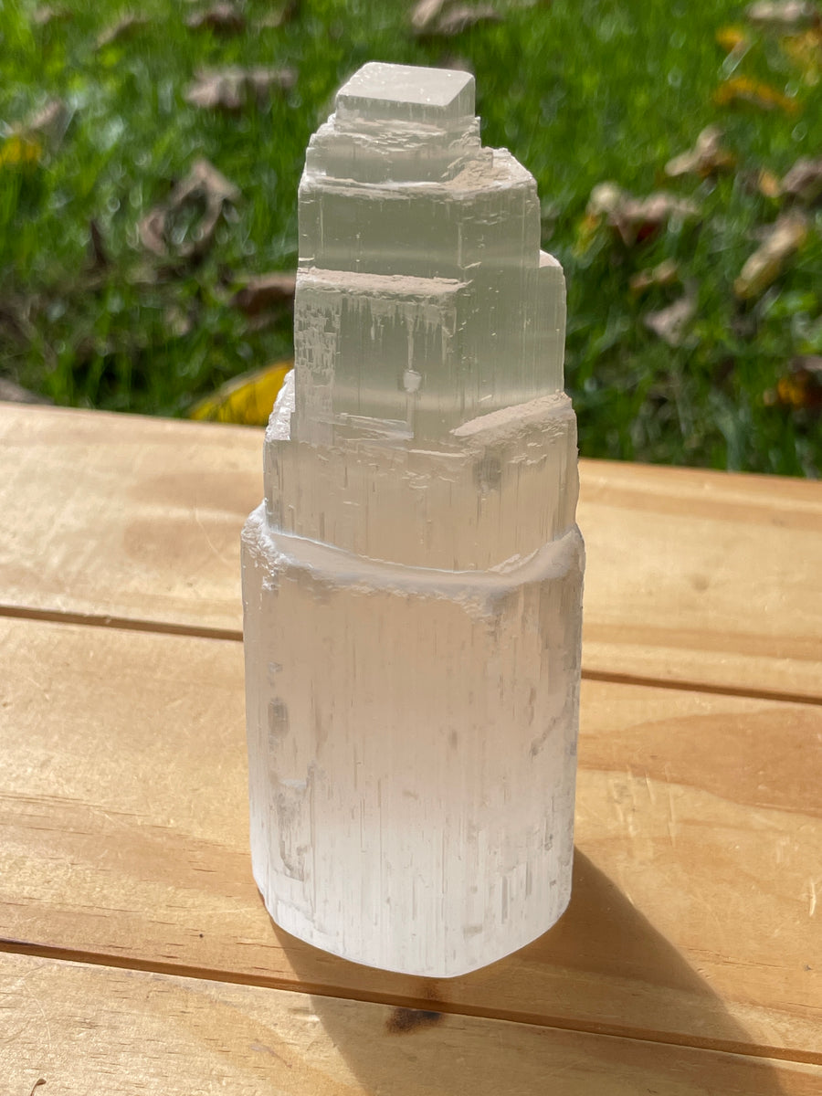 Selenite/Satin Spar Tower obelisk 4” tall