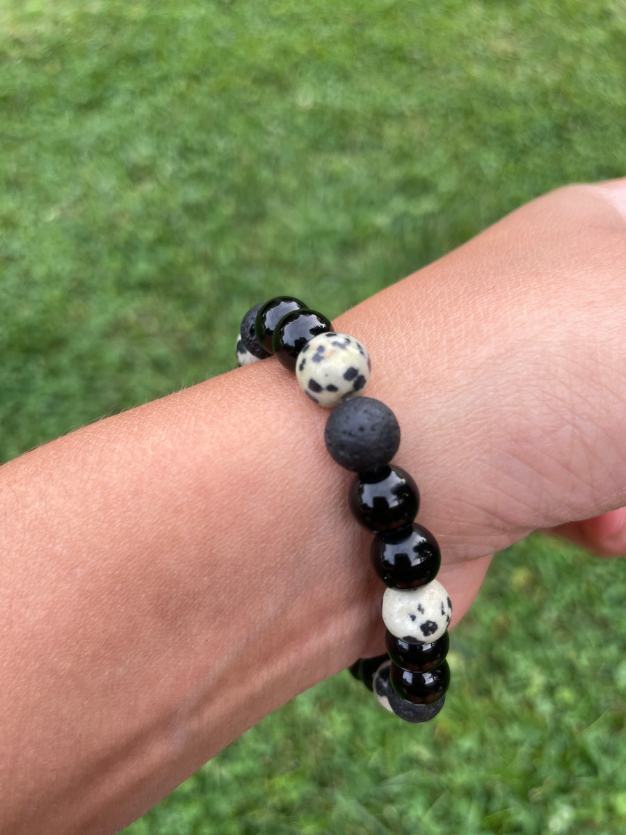 Black obsidian and dalmatian Jasper protection bracelet handmade