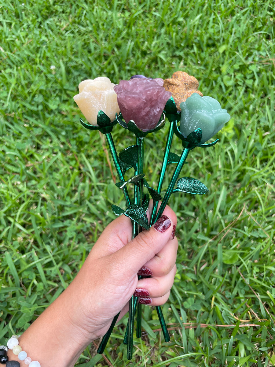 Strawberry Quartz Crystal rose on metal stem