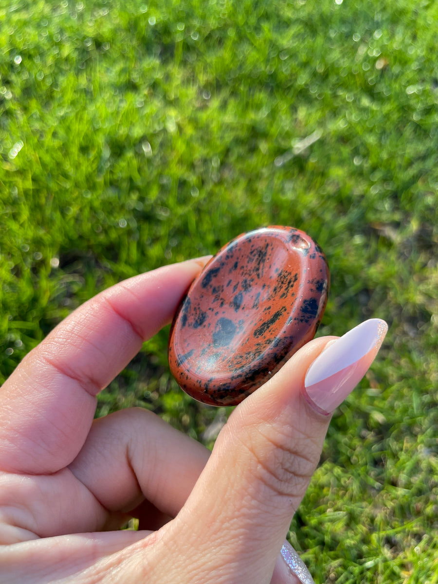 Stress relief pocket worry stone sodalite and mahogany obsidian left