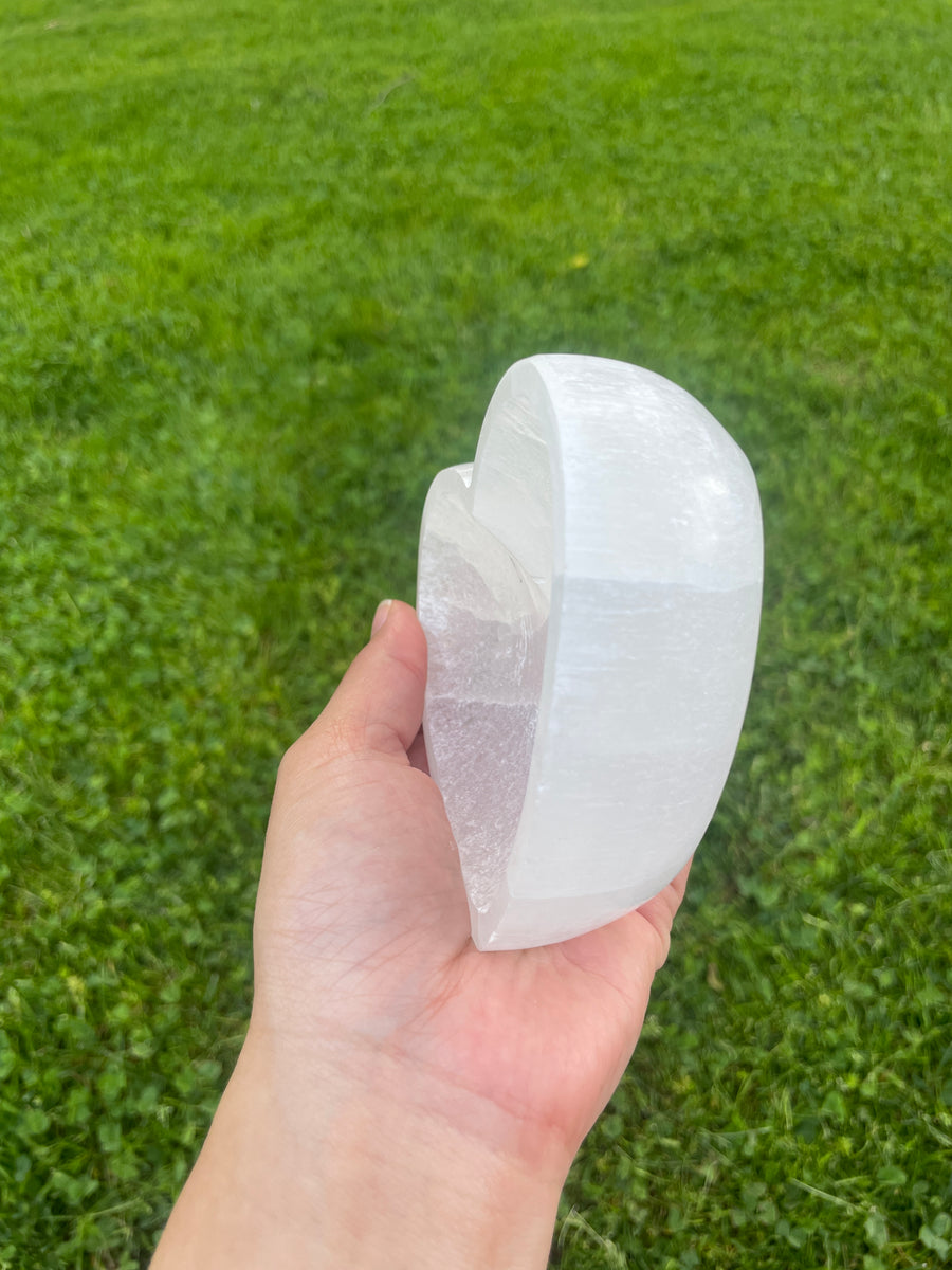 Selenite satin spar heart dish