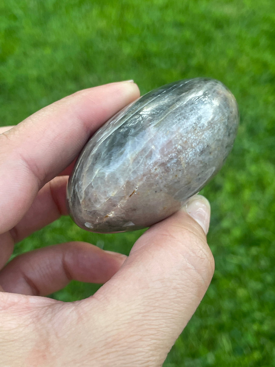 Black moonstone flashy palm stone