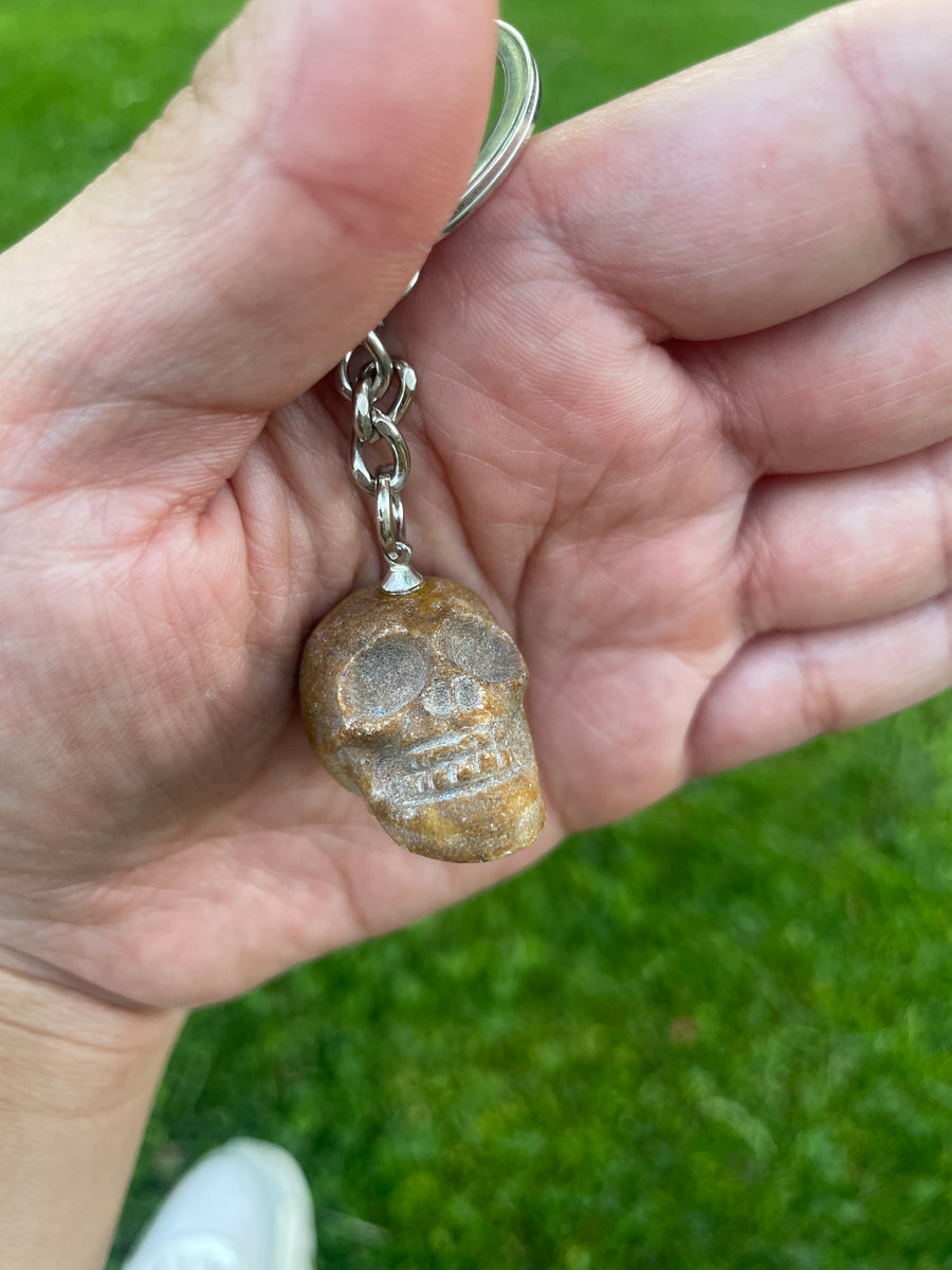 Mini skull crystal keychain only yellow Jasper left