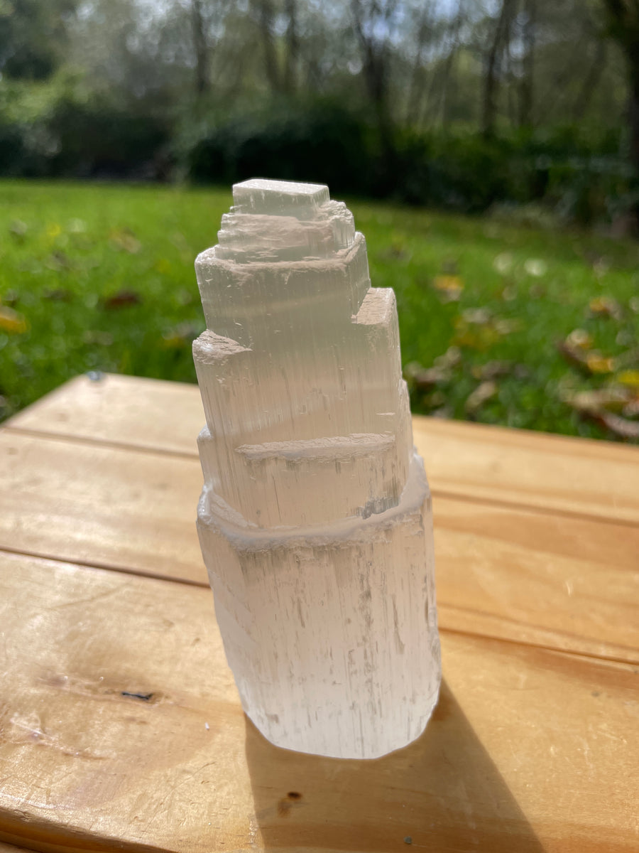 Selenite/Satin Spar Tower obelisk 4” tall