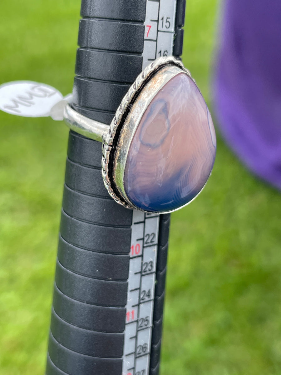 Blue agate 925 silver ring size 8
