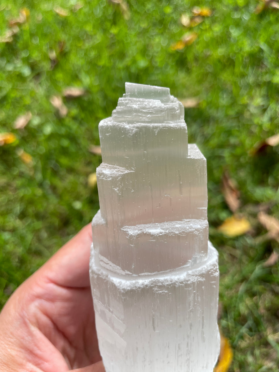 Selenite/Satin Spar Tower obelisk 4” tall