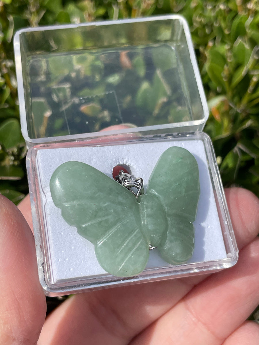 Butterfly green aventurine stainless steel chain necklace