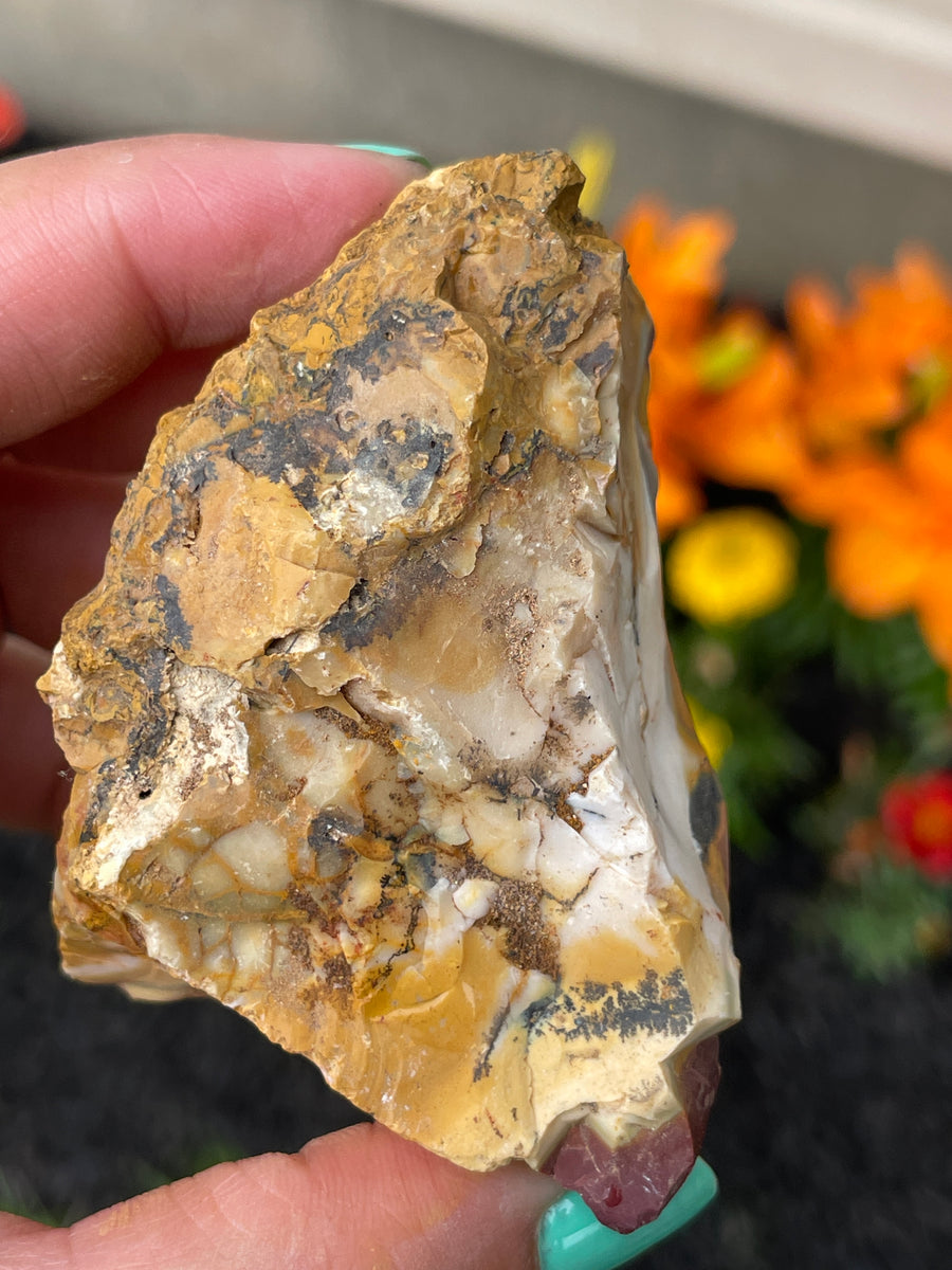 Raw mookaite chunk yellow white and red