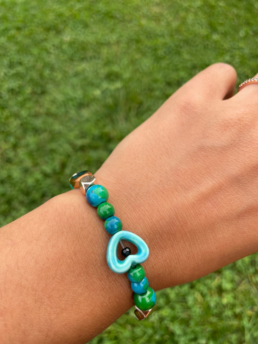 Blue vibes dyed howlite heart bracelet handmade