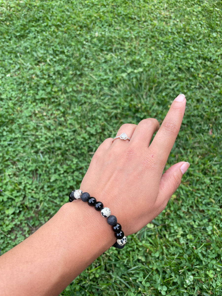 Black obsidian and dalmatian Jasper protection bracelet handmade