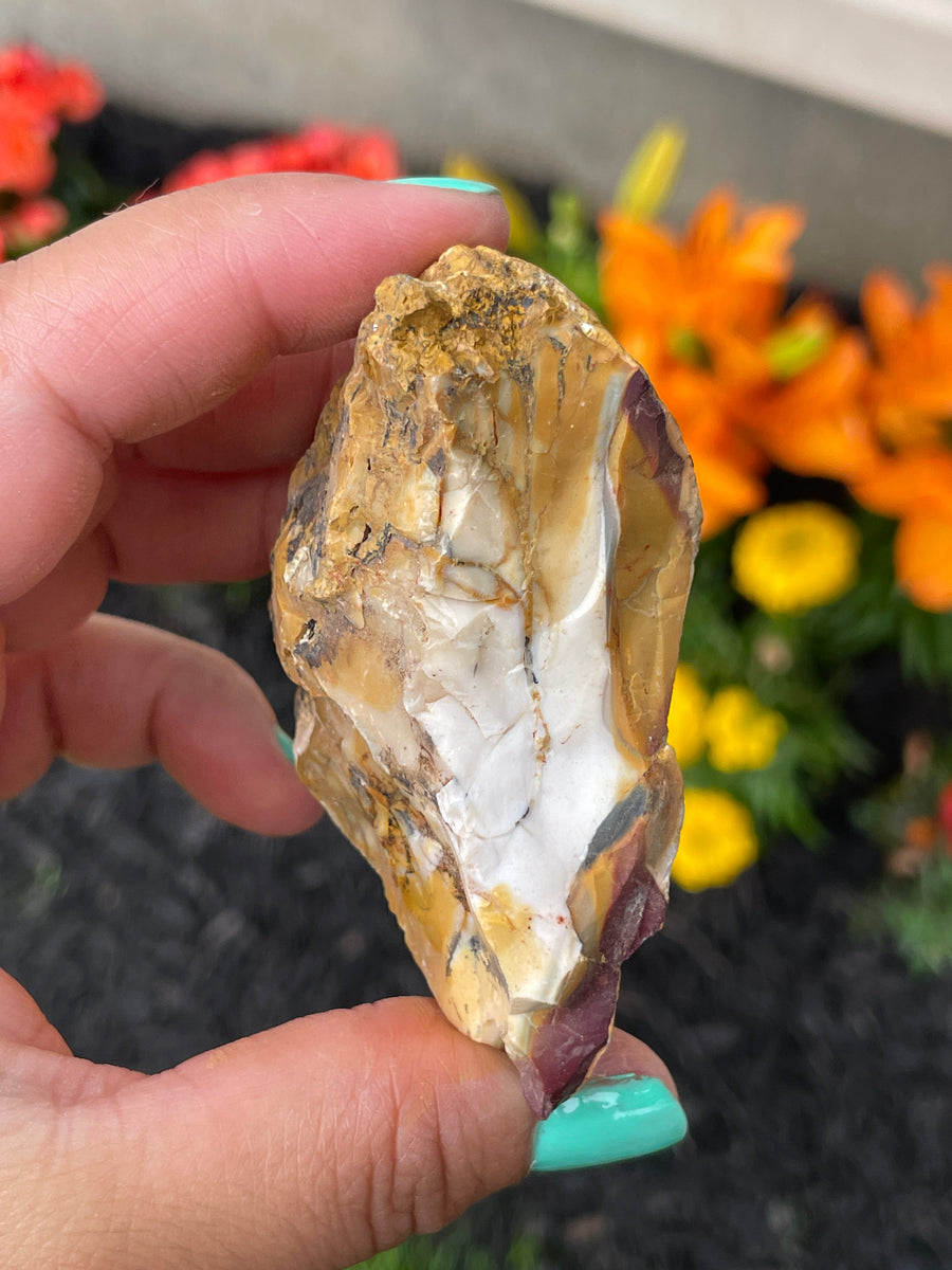 Raw mookaite chunk yellow white and red