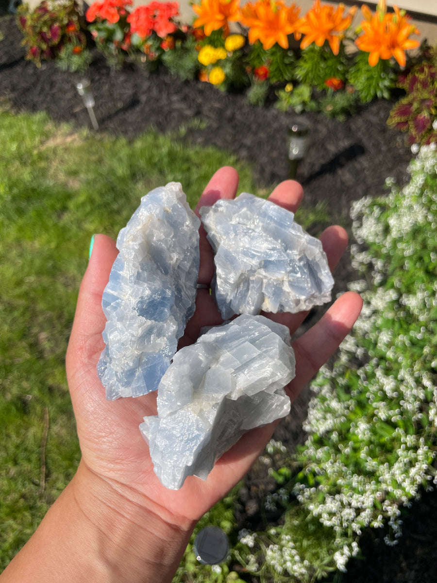 Blue calcite palm size chunks