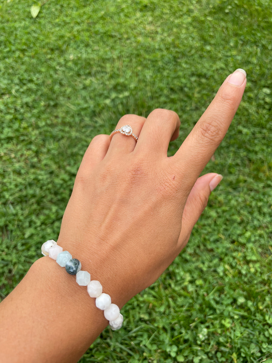 High vibration anxiety relief bracelet with moss agate center and orca agate