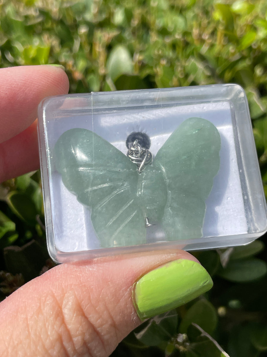 Butterfly green aventurine stainless steel chain necklace