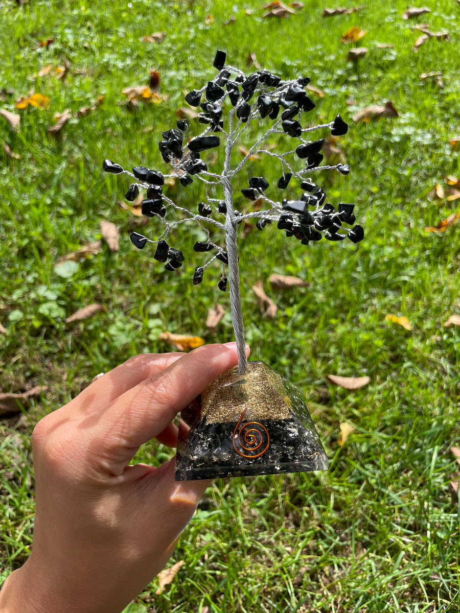 Crystal Trees with Orgone Pyramid Base 7 Inches(100 chips)