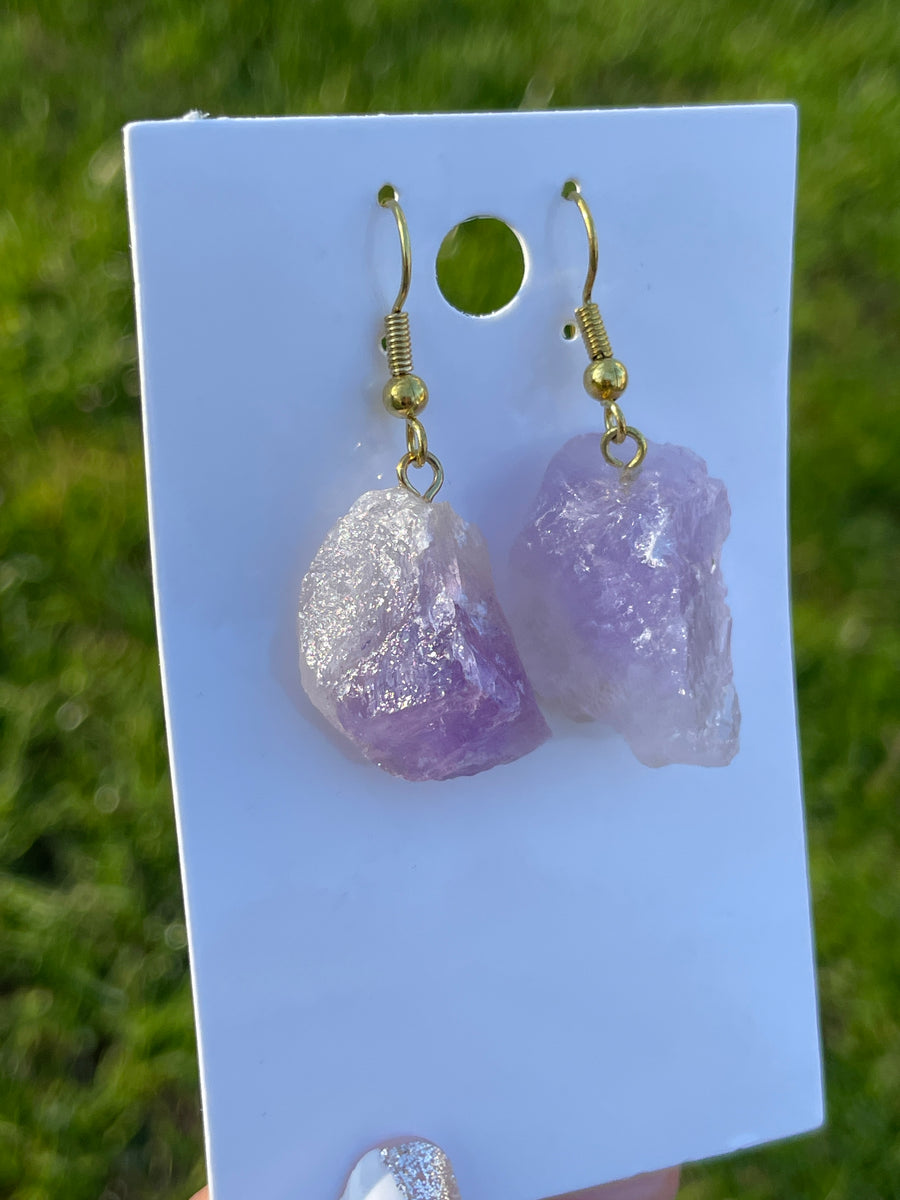 Amethyst raw earrings gold hypoallergenic