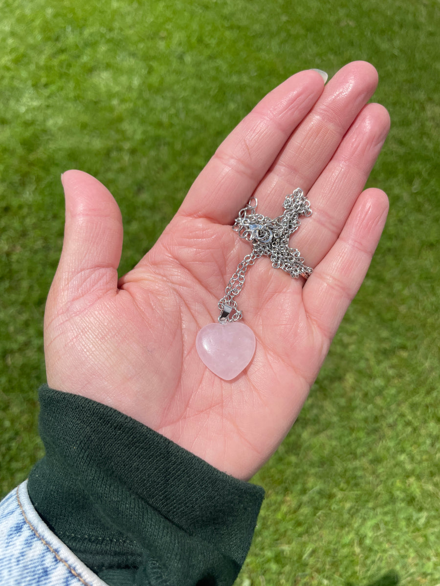 Rose quartz heart stainless steel chain necklace