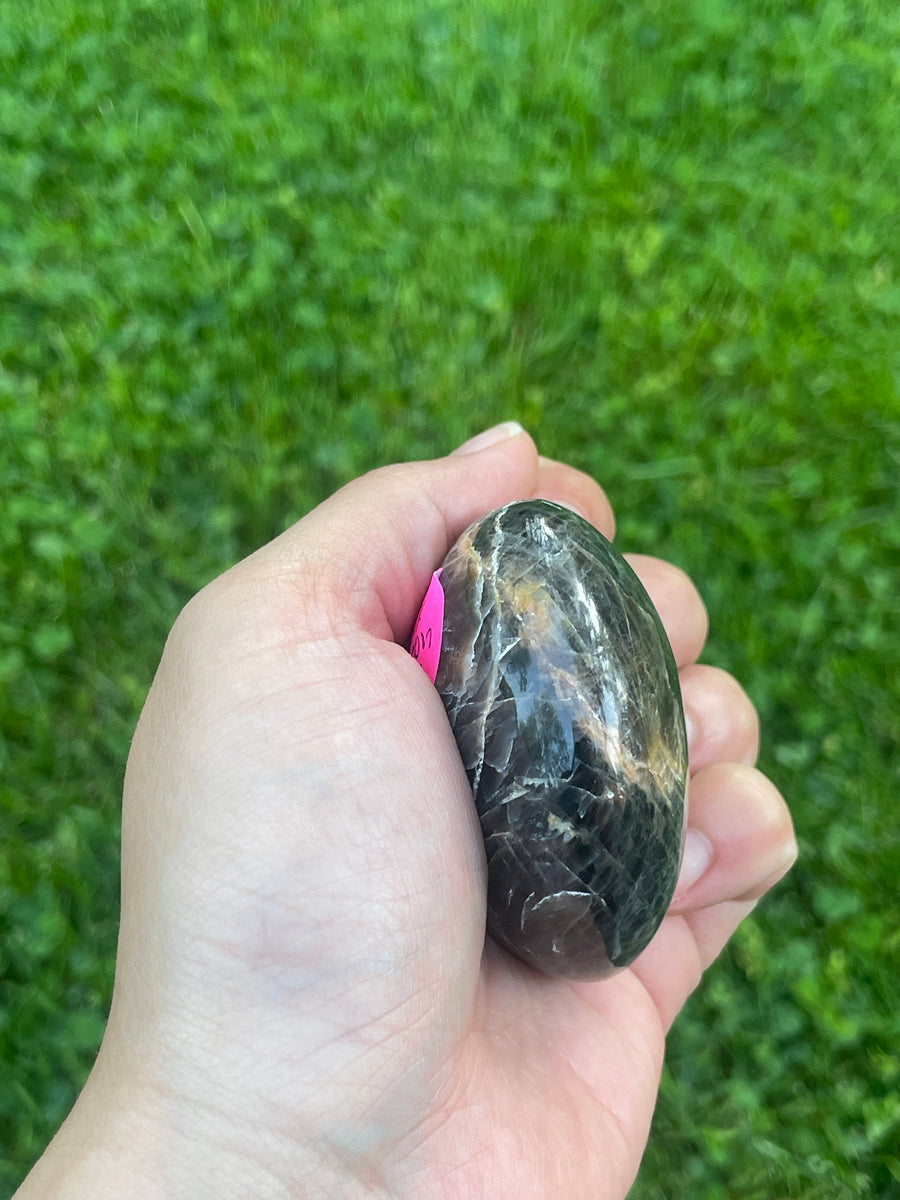 Black moonstone palm stone