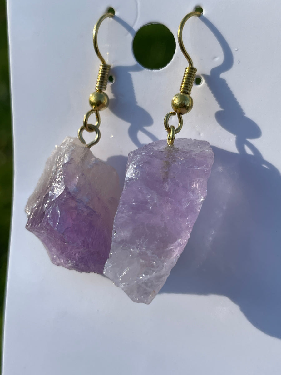 Amethyst raw earrings gold hypoallergenic