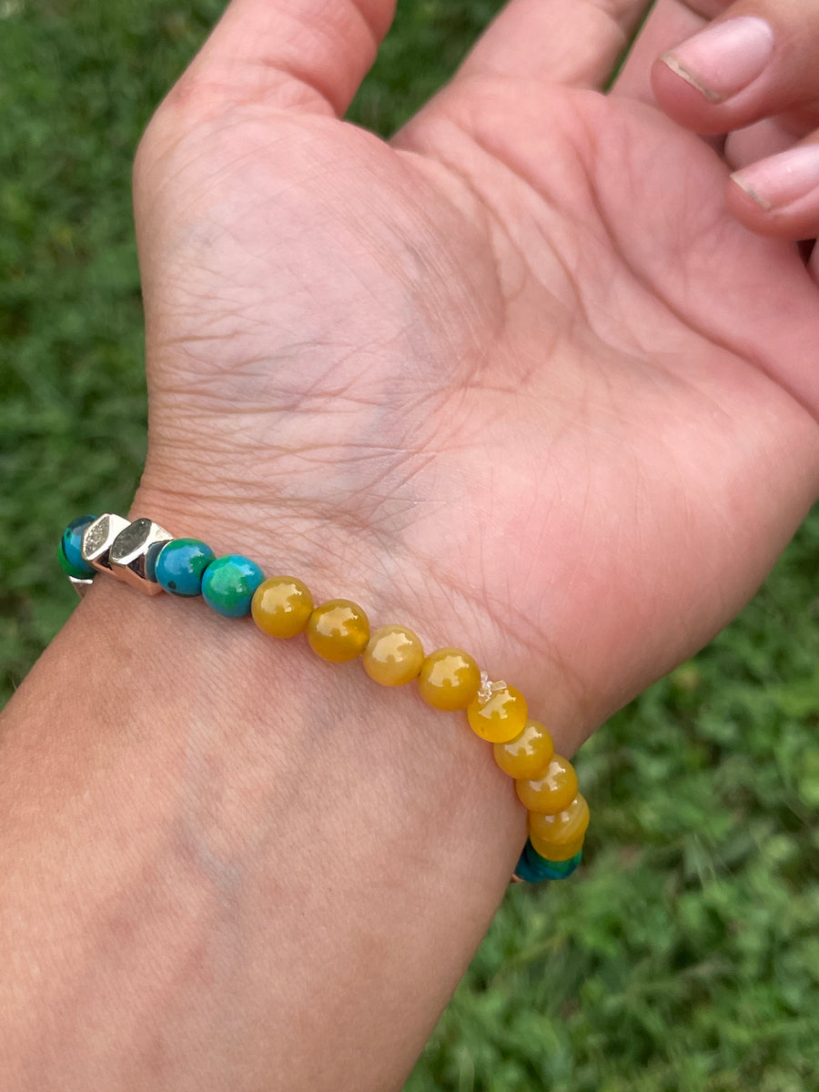 Blue and yellow vibes dyed howlite bracelet handmade