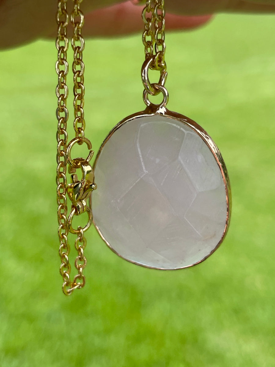 Rose quartz stainless steel gold chain necklace
