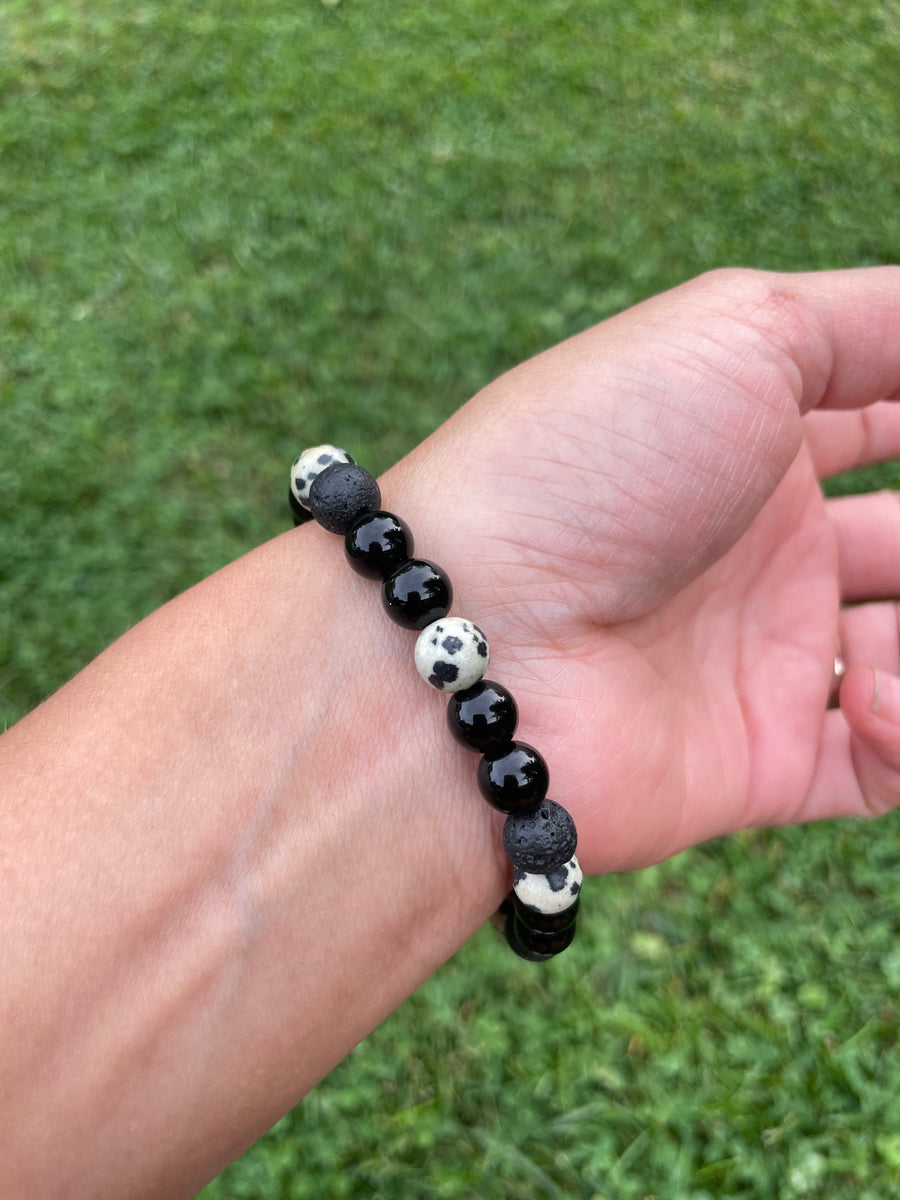 Black obsidian and dalmatian Jasper protection bracelet handmade