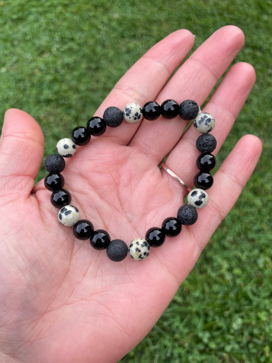 Black obsidian and dalmatian Jasper protection bracelet handmade