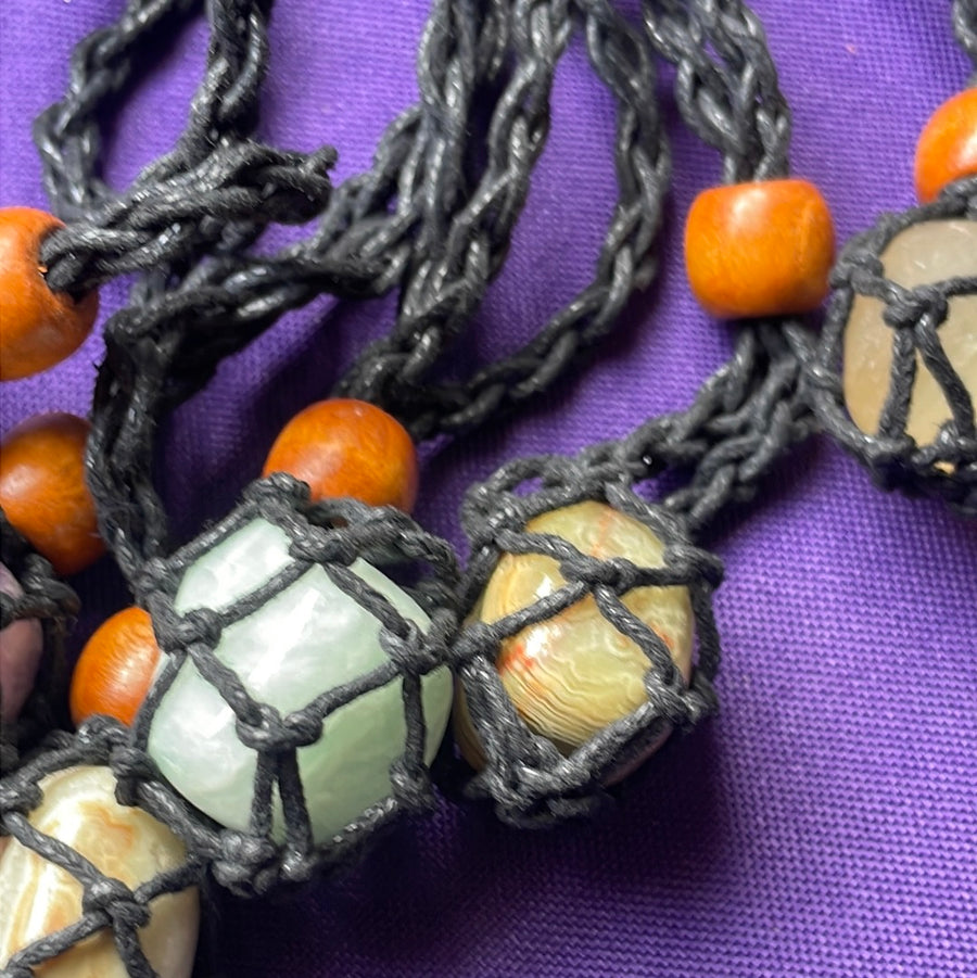 Macramé cage Necklace with mystery tumble