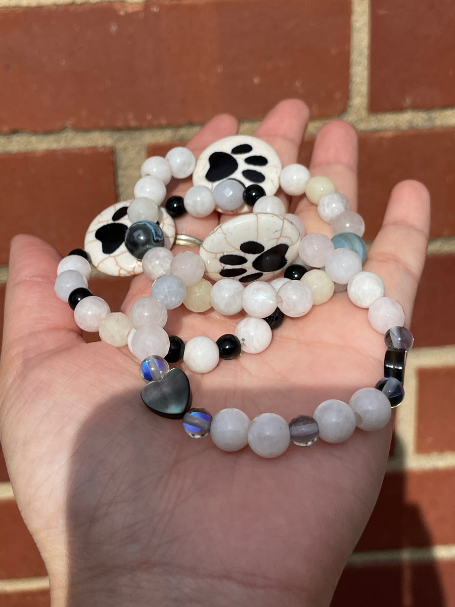 Paw print moonstone and morganite bracelet