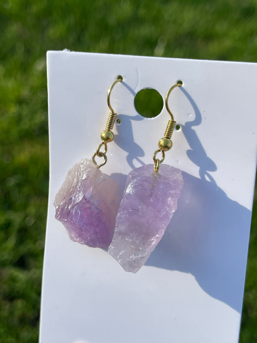 Amethyst raw earrings gold hypoallergenic