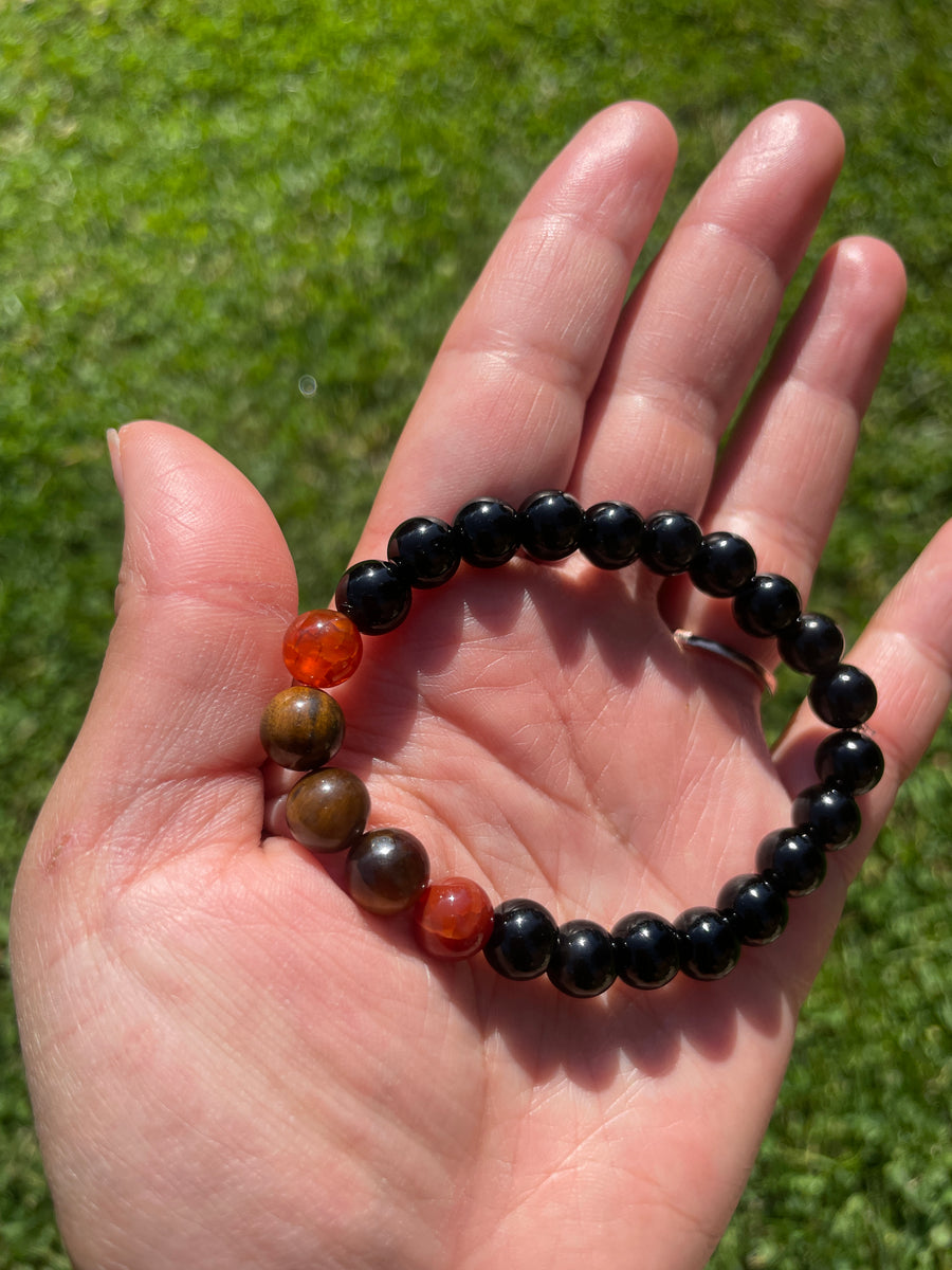 Tigers eye carnelian and black obsidian protection bracelet handmade