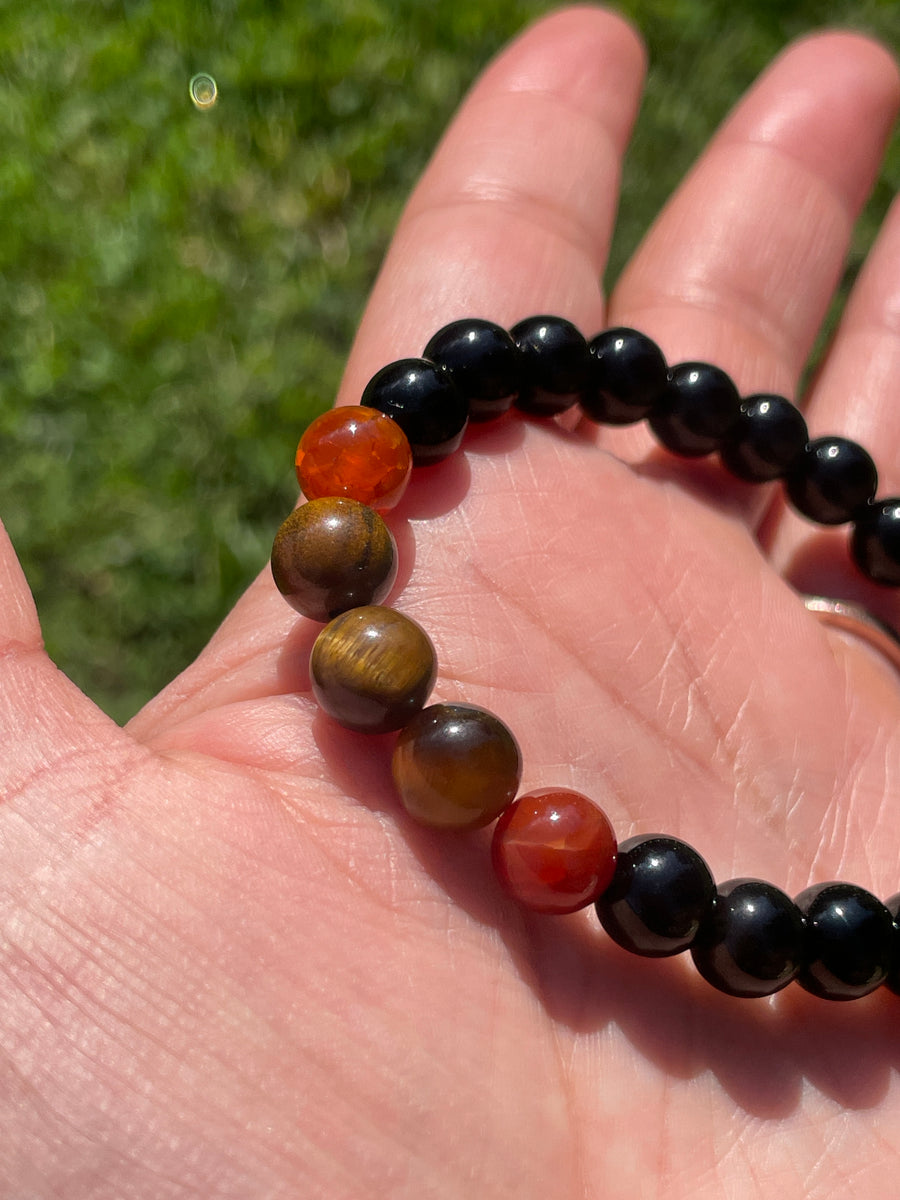 Tigers eye carnelian and black obsidian protection bracelet handmade