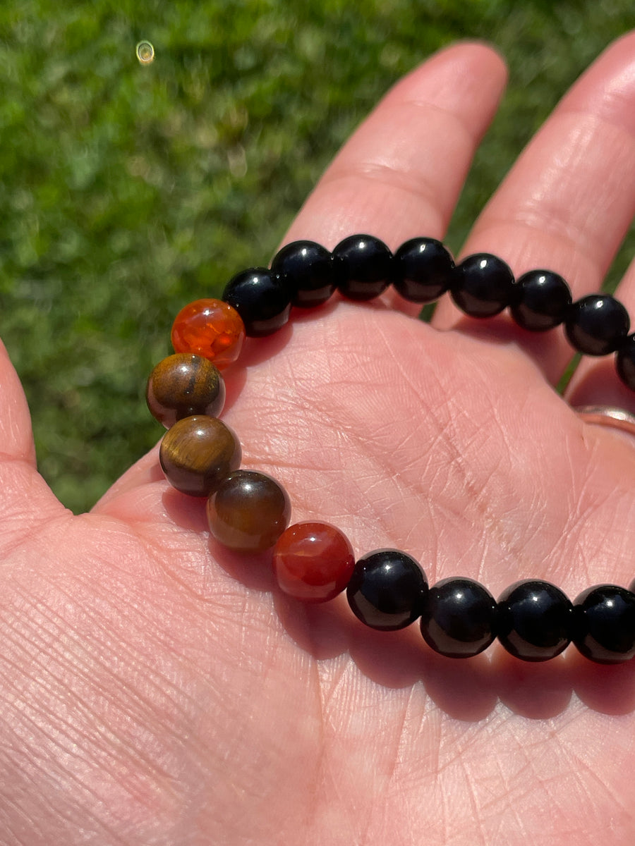 Tigers eye carnelian and black obsidian protection bracelet handmade