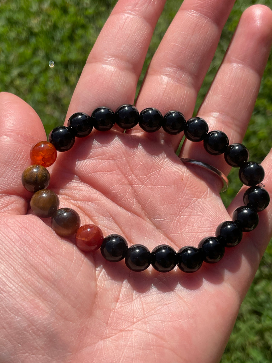 Tigers eye carnelian and black obsidian protection bracelet handmade