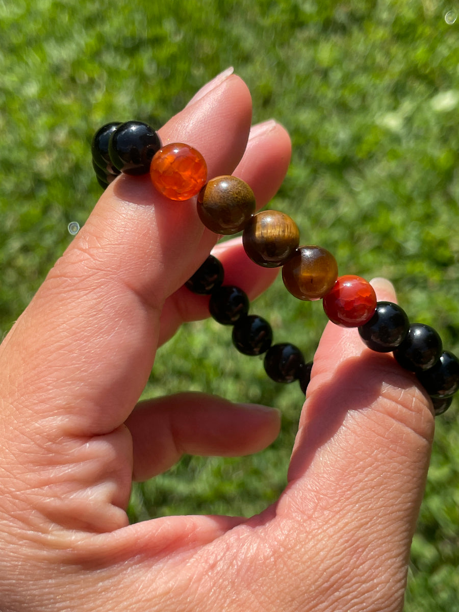 Tigers eye carnelian and black obsidian protection bracelet handmade