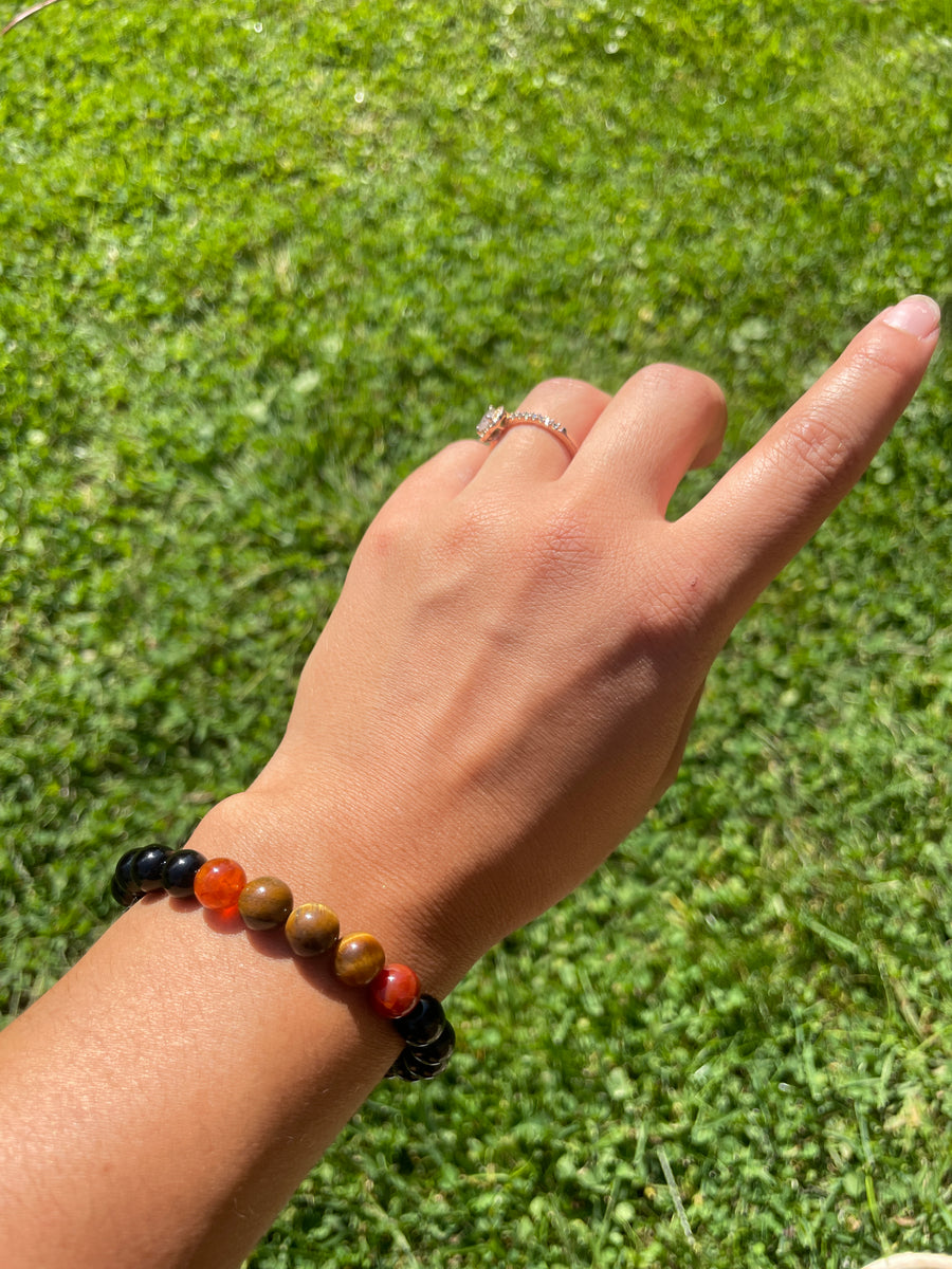 Tigers eye carnelian and black obsidian protection bracelet handmade