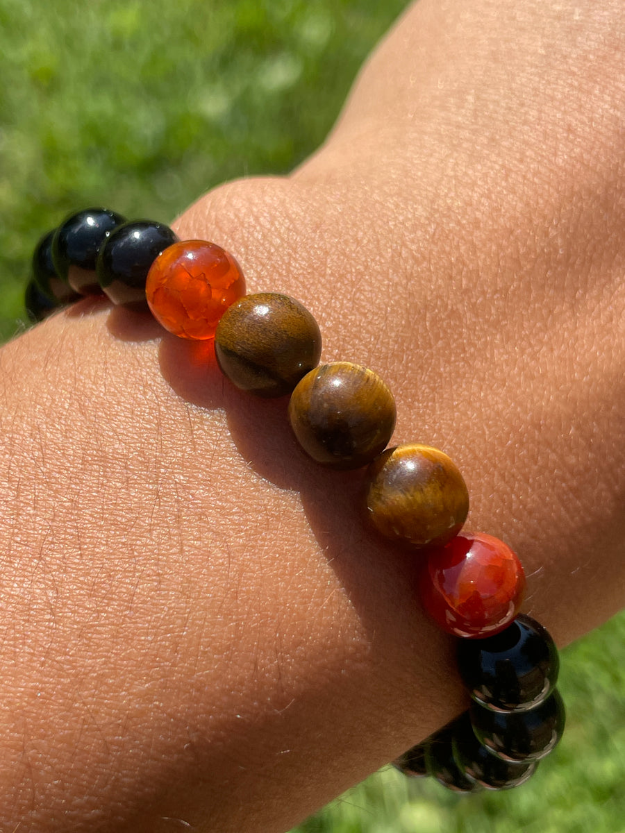 Tigers eye carnelian and black obsidian protection bracelet handmade